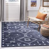 SAFAVIEH Adirondack Collection Marokkaans Boho Tribal tapijt voor woonkamer, eetkamer, slaapkamer, laagpolig, marineblauw en zilver, 122 x 183 cm