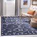 SAFAVIEH Adirondack Collection Marokkaans Boho Tribal tapijt voor woonkamer, eetkamer, slaapkamer, laagpolig, marineblauw en zilver, 122 x 183 cm