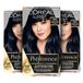 L'Oréal Paris Permanente haarverf, haarverfset met kleur- en glans-verzorgingsbalsem, Préférence, P11 koel intensief zwart (Manhattan), set van 3