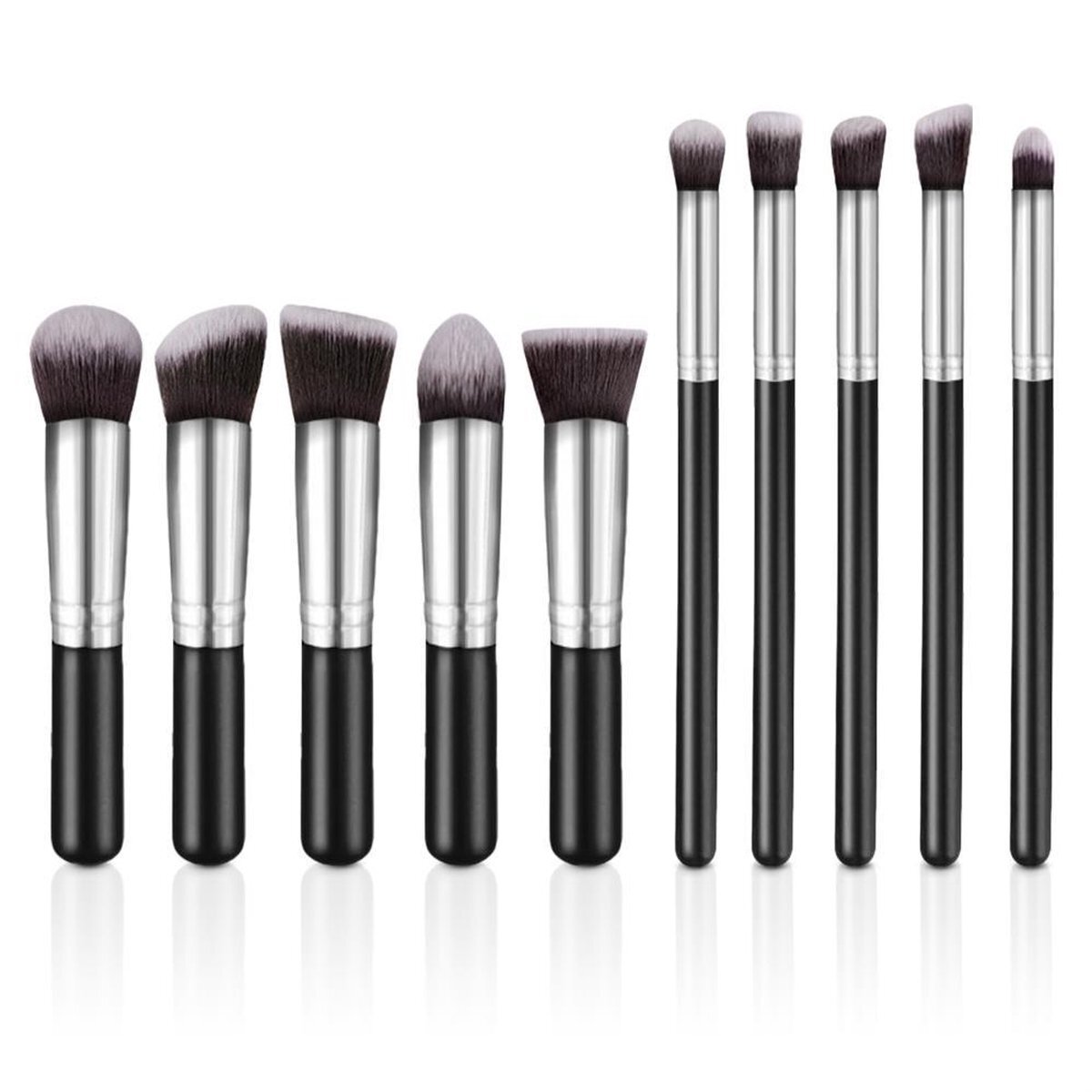 Evvie set van 10 make-up kwasten kabuki - Zwart-Zilver