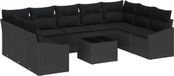 vidaXL Tuinbank Set 9-zits Zwart Polyrattan