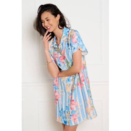 LOLALIZA gebloemde blousejurk - blauw