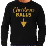 Bellatio Decorations Foute Kersttrui voor heren - Christmas balls - zwart - glitter goud - Kerstfeest S