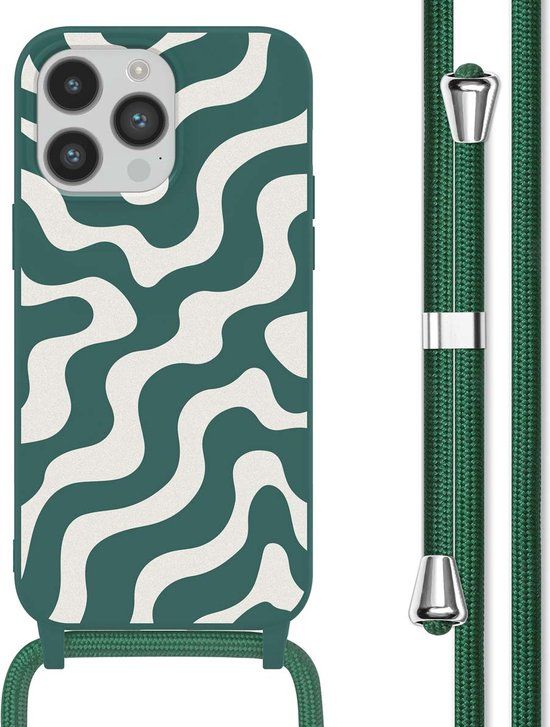 iMoshion iPhone 14 Pro Max Hoesje met Koord - Petrol Green Groovy