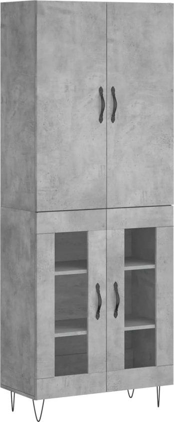 vidaXL Hoge kast bewerkt hout betongrijs 69,5x34x180 cm