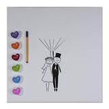 codiarts. Canvas voor vingerafdrukken DIY bruiloft, jubileum, familiefeest, feest, verjaardag als gastenboek incl. stempelkussen en pen - motief bruidspaar - 50x50cm