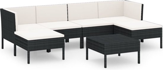 vidaXL 7-delige Loungeset met kussens poly rattan zwart