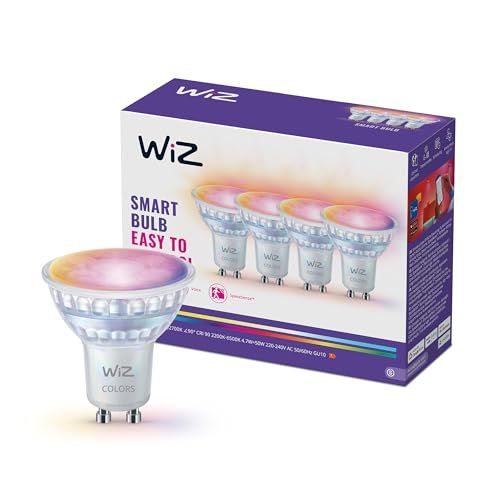 WiZ Smart LED GU10 Spotlight, gekleurd en instelbaar wit licht, 50W equivalent, 2200-6500K, 345 lumen, dimbaar, werkt met Alexa, Google Assistant en Apple Home, 4-pack