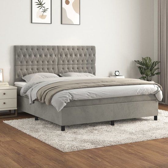 vidaXL Boxspring met Matras Fluweel Lichtgrijs 180x200 cm