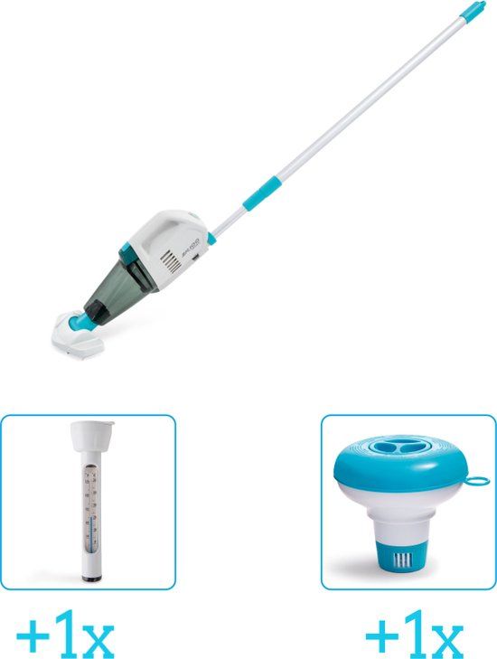 Intex Zwembad stofzuiger ZR100 - Oplaadbaar - Handmatig - 28626 inclusief Thermometer en Chloordrijver - 3-delig