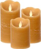 Lumineo bougies LED/bougies piliers - set 3x pièce - marron - D7,5 cm - avec minuterie
