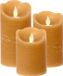 Lumineo bougies LED/bougies piliers - set 3x pièce - marron - D7,5 cm - avec minuterie