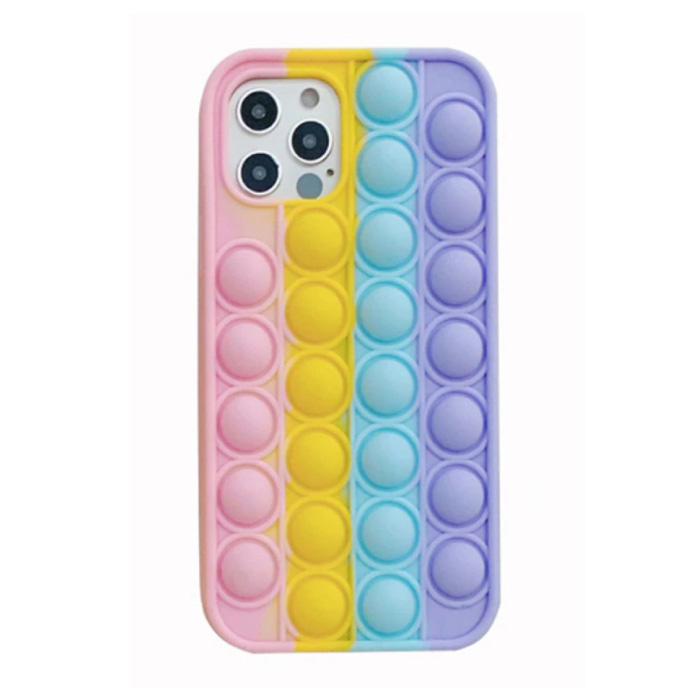 N1986N N1986N iPhone 12 Pro Pop It Hoesje - Silicone Bubble Toy Case Anti Stress Cover Regenboog