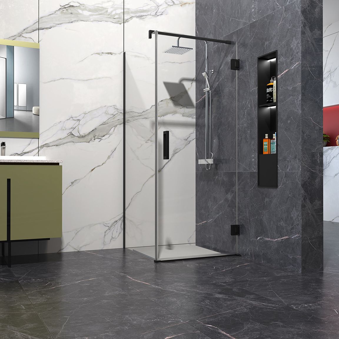 Badkamerplanet Douchecabine 60x120cm - Mat Zwart - 200cm Hoog - Anti-Kalk