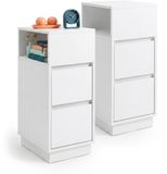 Merkloos Relaxdays Nachtkastje - set van 2 - met 2 lades - 64x24x30 cm - wit