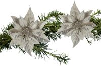 Billiet - Vanlaere Decoratie fleur de Noël - 2x pièces - champagne paillettes - sur pince - 18 cm - décoration de sapin de Noël
