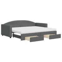 vidaXL Bank met onderschuifbed en lades 90x200 cm stof donkergrijs