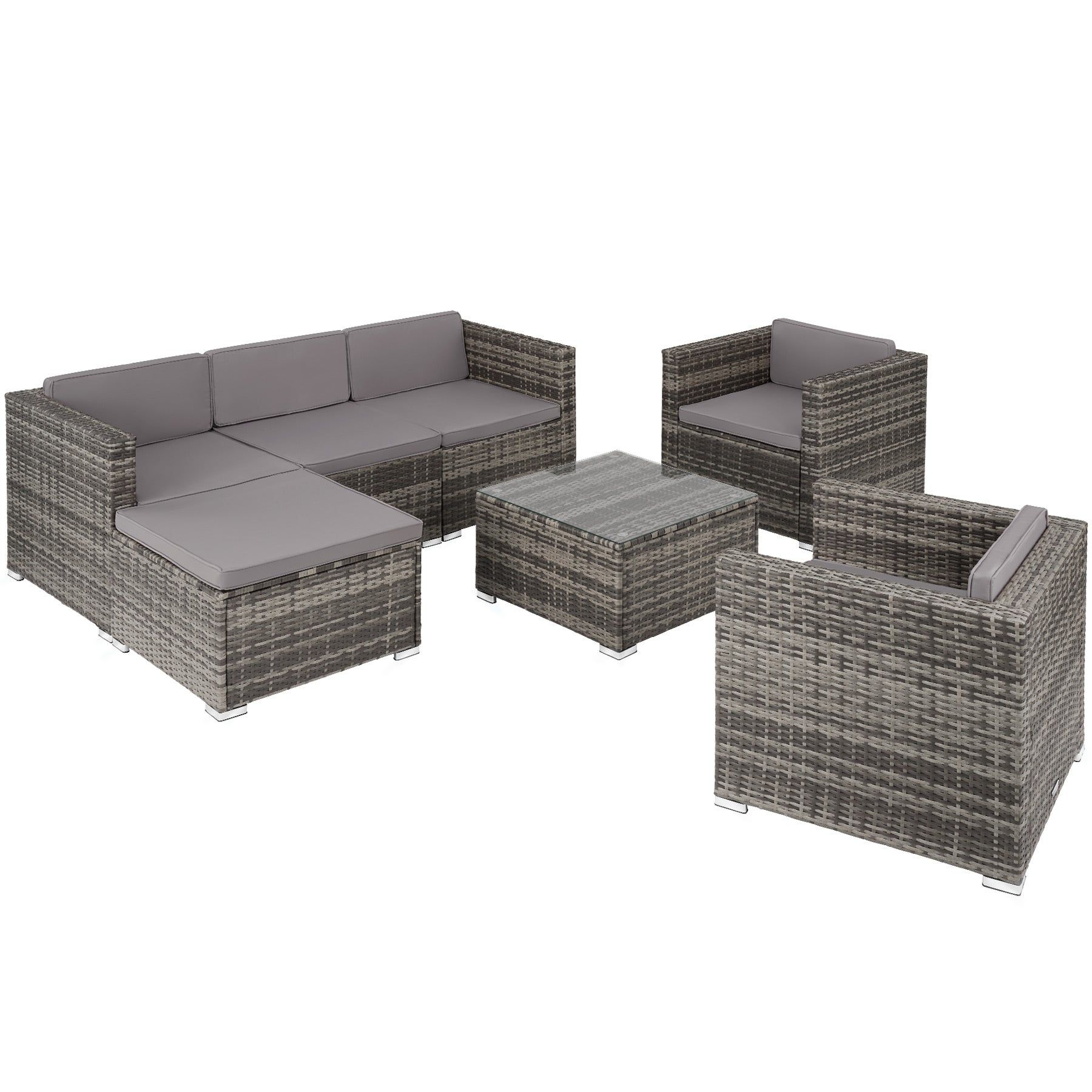 tectake Wicker Loungeset - Grijs - 2 zitplaatsen - Inclusief tafel