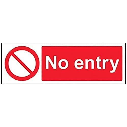 VSafety No Entry Prohibition Sign - 300mm x 100mm - Self-Adhesive Vinyl
