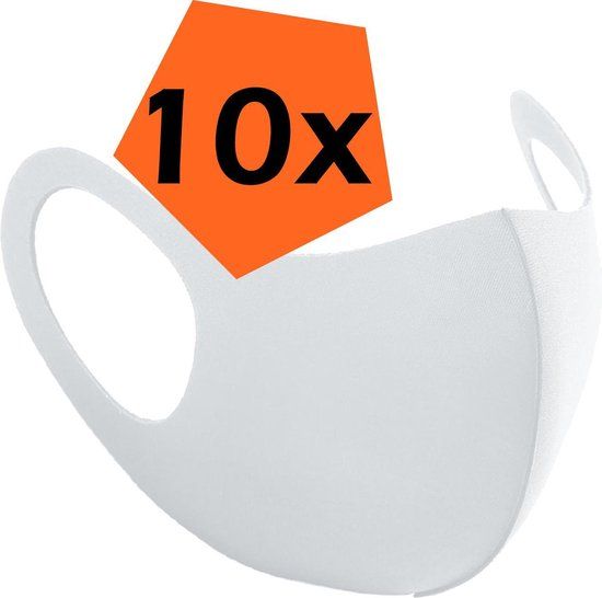 Wasbaar Mondkapje - Wit - 10 Stuks - Unisex - Nylon