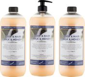 Claudius Cosmetics B.V. Body & Hair Milk & Honey 1 liter - set van 3 stuks - met gratis pomp - 2 in 1 voor lichaam en haar.