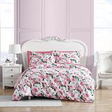 Betsey Johnson - Twin dekbedovertrekset omkeerbaar beddengoed met bijpassende glans, all-season woondecoratie (bloemende rozen roze, tweeling)