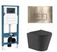 QeramiQ Dely Toiletset - Inbouwreservoir - Slimme Zitting - Metaal Messing Geborstelde Bedieningsplaat - Rechthoekige Knoppen - Mat Zwart