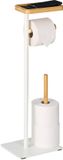 Merkloos Relaxdays Wc rolhouder staand - met bamboe plankje - reserverolhouder - wit