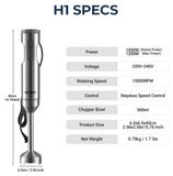 StarTech Stabmixer set - 4-in-1 staafmixer - 1200W vermogen - Traploos instelbare snelheid - RVS mengstaaf - 700 ml beker en 500 ml hakmolen - Lichtgrijs