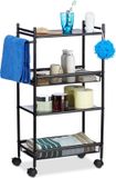 Relaxdays Keukenrek Smal - Metaal - Verrijdbaar - 4 Etages - Zwart