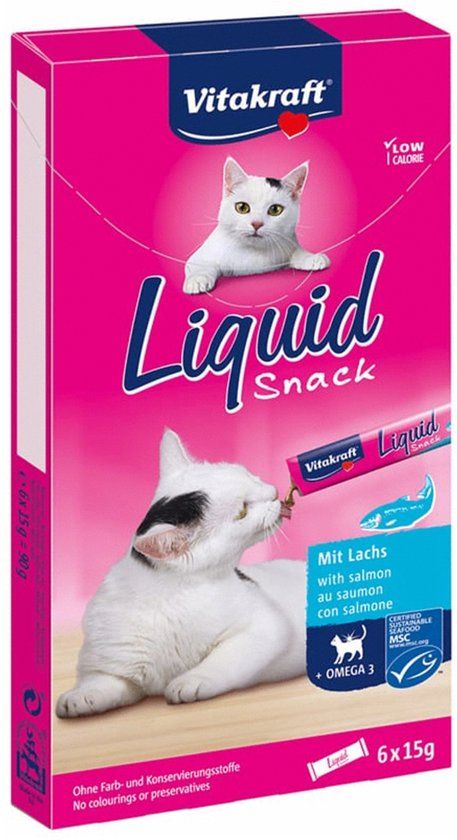 Vitakraft Cat Liquid - Zalm & Omega - Kattensnack - 6 st