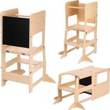 Sunny Mae Leertoren 2-in-1 – Houten Kinder Leertoren en Speelmeubel – Omkeerbaar tot Tafeltje met Stoel – Met Krijtboard – Montessori-geïnspireerd Keukenhulpje – Veilig en Educatief Speelgoed