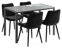 Vicco Ensemble de table à manger "Grand", Gris 120 x 70 cm | avec 4 chaises (noires)
