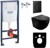 Lavita GROHE SOLIDO SINTO BLACK Inbouwreservoir WC met Zwarte Even drukplaat, Rimless wandcloset, Toiletset Zwart