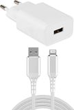 Allteq USB lader en USB A naar Lightning kabel | Wit | 3 meter