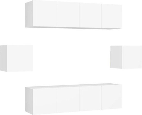 vidaXL 6-delige Tv-meubelset, bewerkt hout, wit
