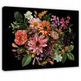 WALLARENA - Schilderij op canvas 60x40 cm - bloemen op zwarte achtergrond