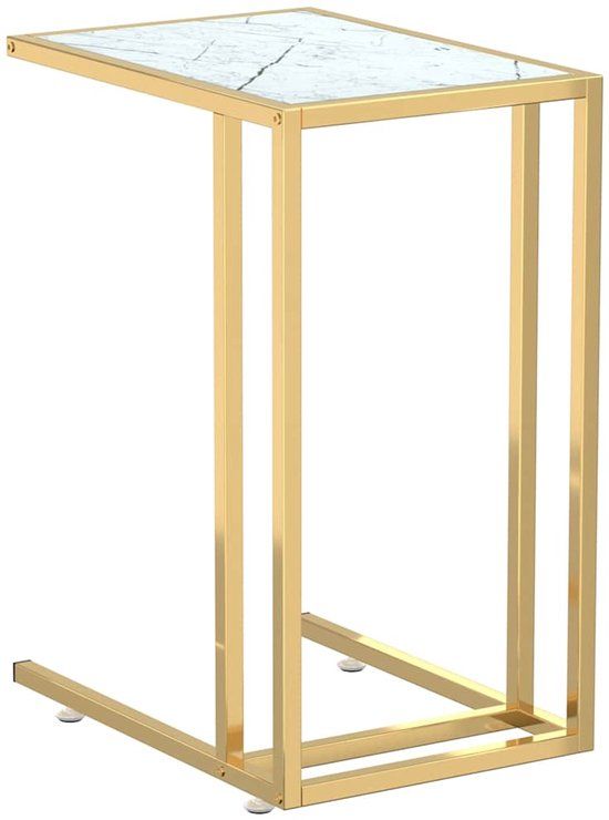 vidaXL Computer Bijzettafel - 50x35x65 cm - Gehard Glas - Witmarmerkleurig