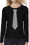 Bellatio Decorations Chemise de déguisement pour femmes - cravate argent - noir - carnaval - fête ringarde M