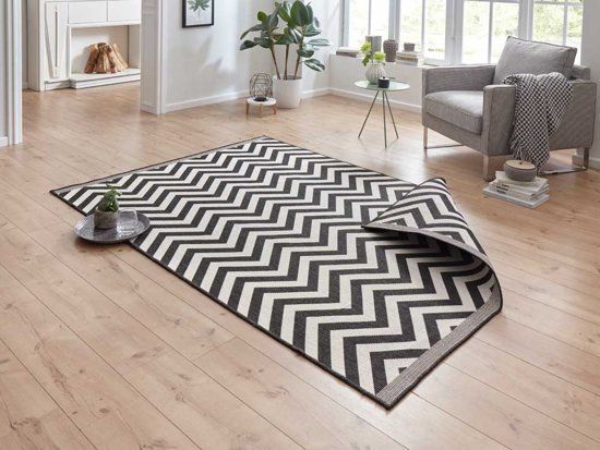 Bougari Binnen&Buiten Vloerkleed Palma 103433 80x350 cm Zwart & Crème