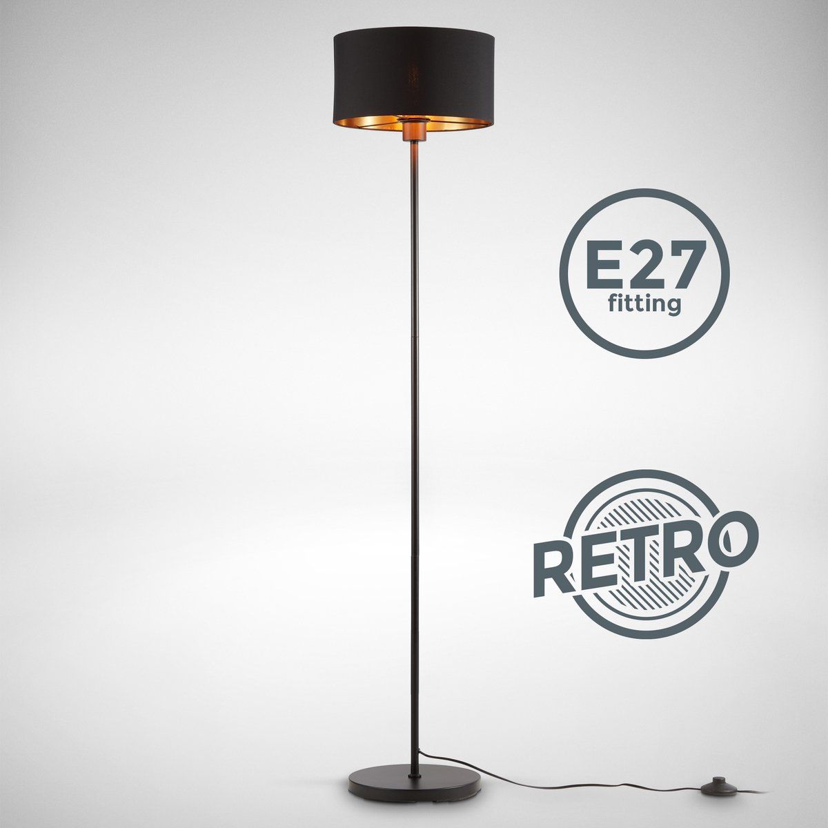 B.K.Licht - Zwart Gouden Vloerlamp - Industriële Staande Lamp - E27 - 141.5cm