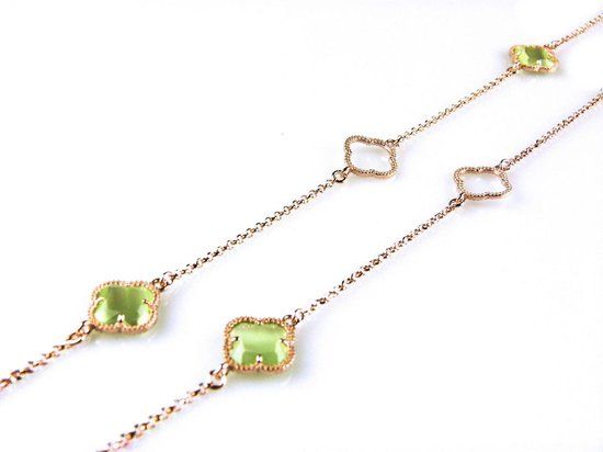 Model Fiori Open Klavers Collier Zilver Roze Verguld Groen - 90cm