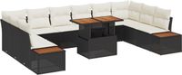 vidaXL Tuinbank Set 11-st Zwart Polyrotan