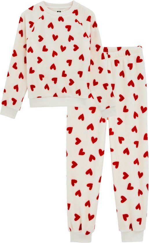 WE Fashion Meisjes pyjama met dierenprint ecru lange mouw 170/176