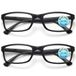 OPULIZE PEP Leesbril voor dames en heren, blauw licht, rechthoekig montuur met niet-verblindende computer- en gamingbril, uv- en overbelastingsbescherming, mat zwart + 2 (2 stuks)