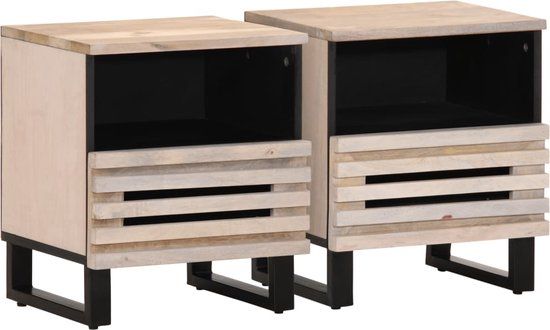 vidaXL Nachtkastjes 2 stuks 40x34x46 cm massief gebleekt mangohout