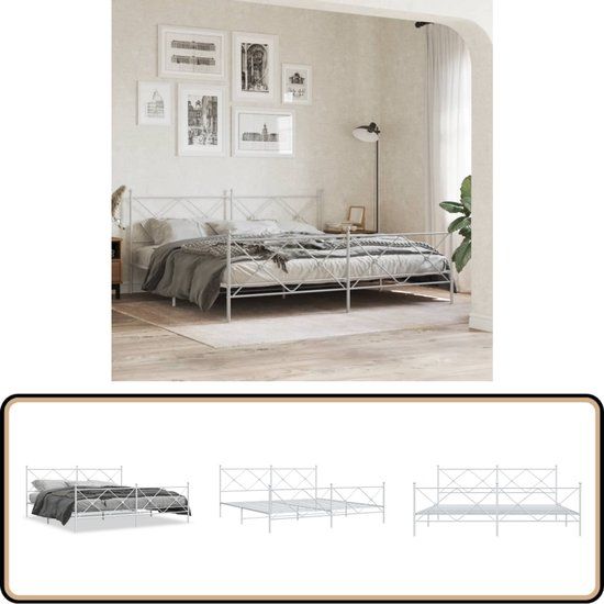 vidaXL Bedframe met hoofd- en voeteneinde metaal wit 200x200 cm