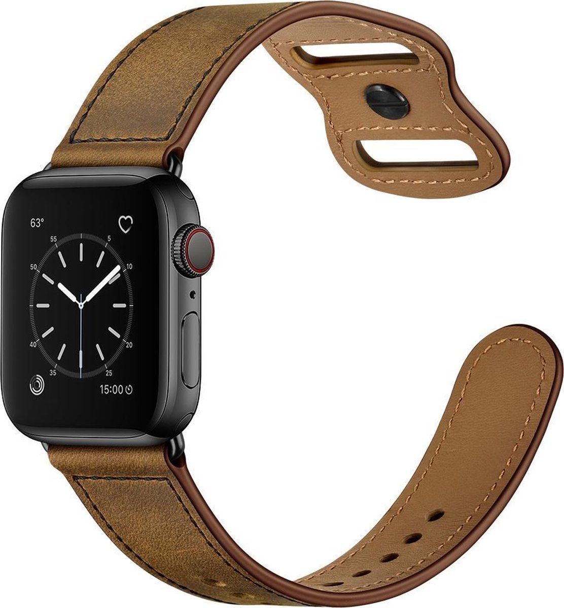 By Qubix Qubix Compatible Apple watch bandje - Leren bandje dubbele lus - Gemeleerd bruin - Geschikt voor Apple Watch 38mm / 40mm / 41mm