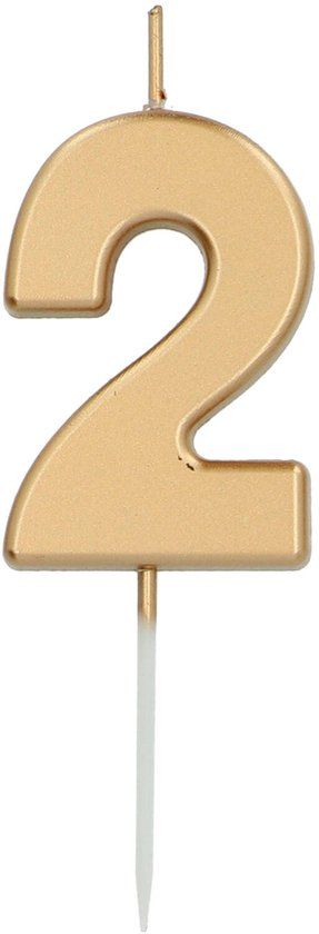 Folat - Kaars cijfer 2 goudkleurig 5 cm