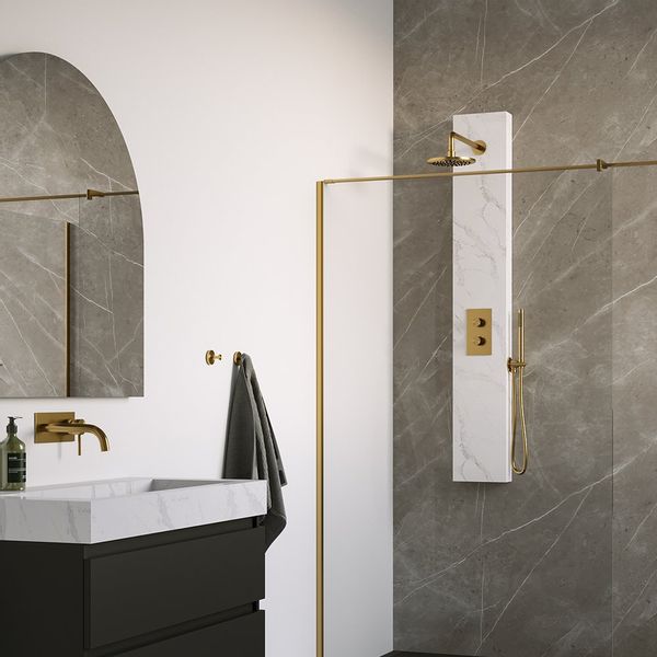 BRAUER Gold Edition Thermostatisch Douchepaneel - Calacatta Gold - 2 Functies - Geborsteld Goud PVD